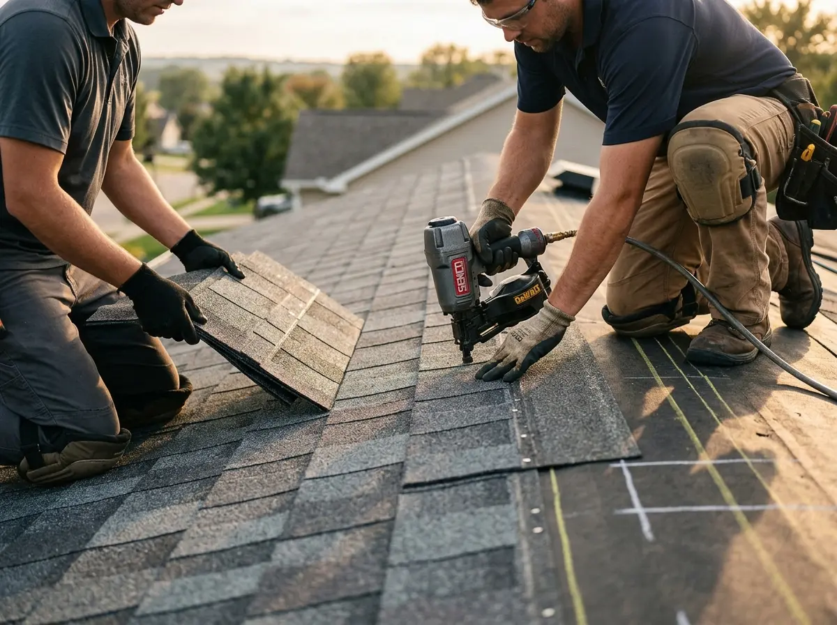 Professional roofer working on a residential roof in Kailua
